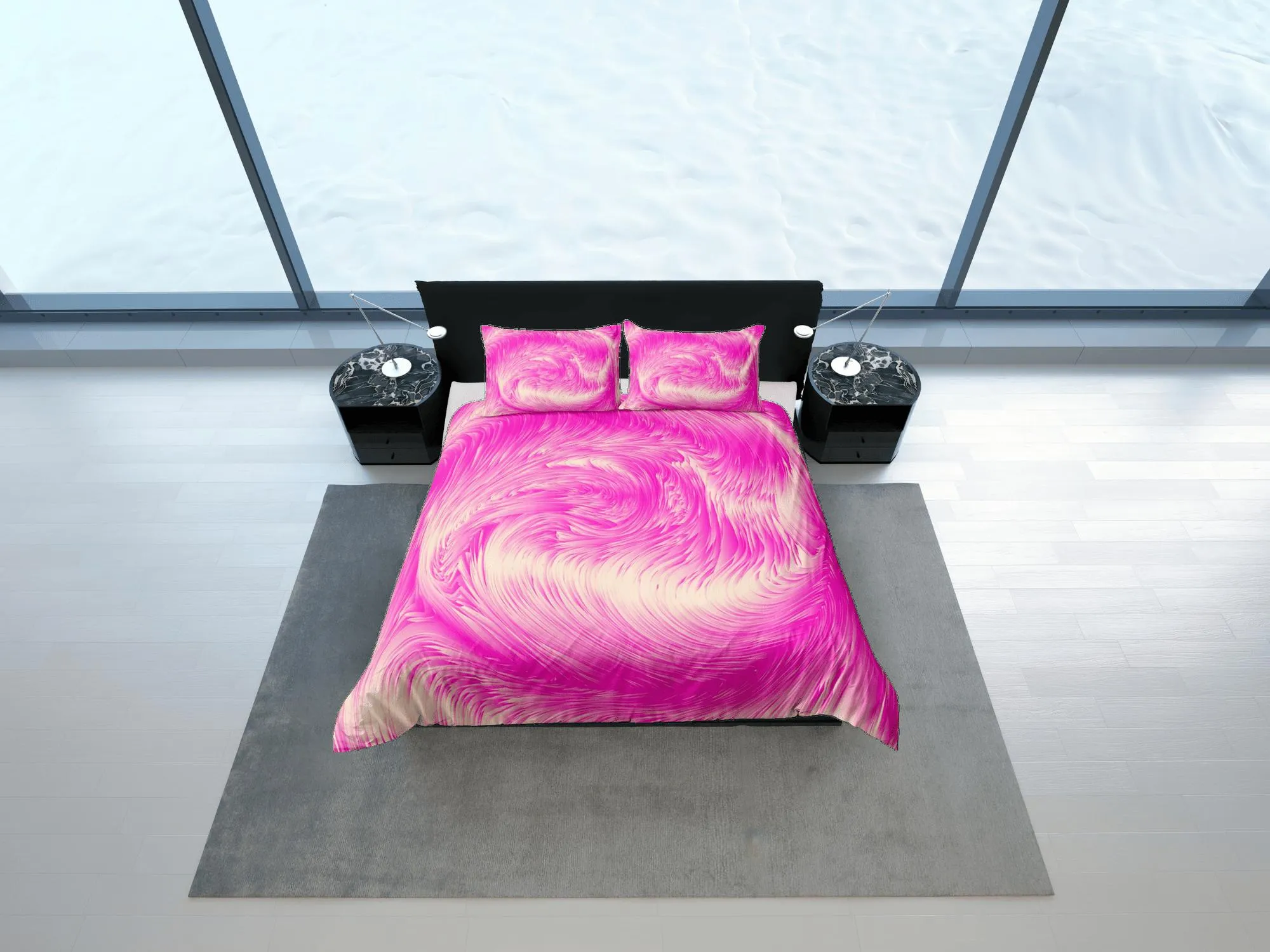 Pink contemporary bedroom set aesthetic duvet cover, marble abstract art room decor boho chic bedding set full king queen