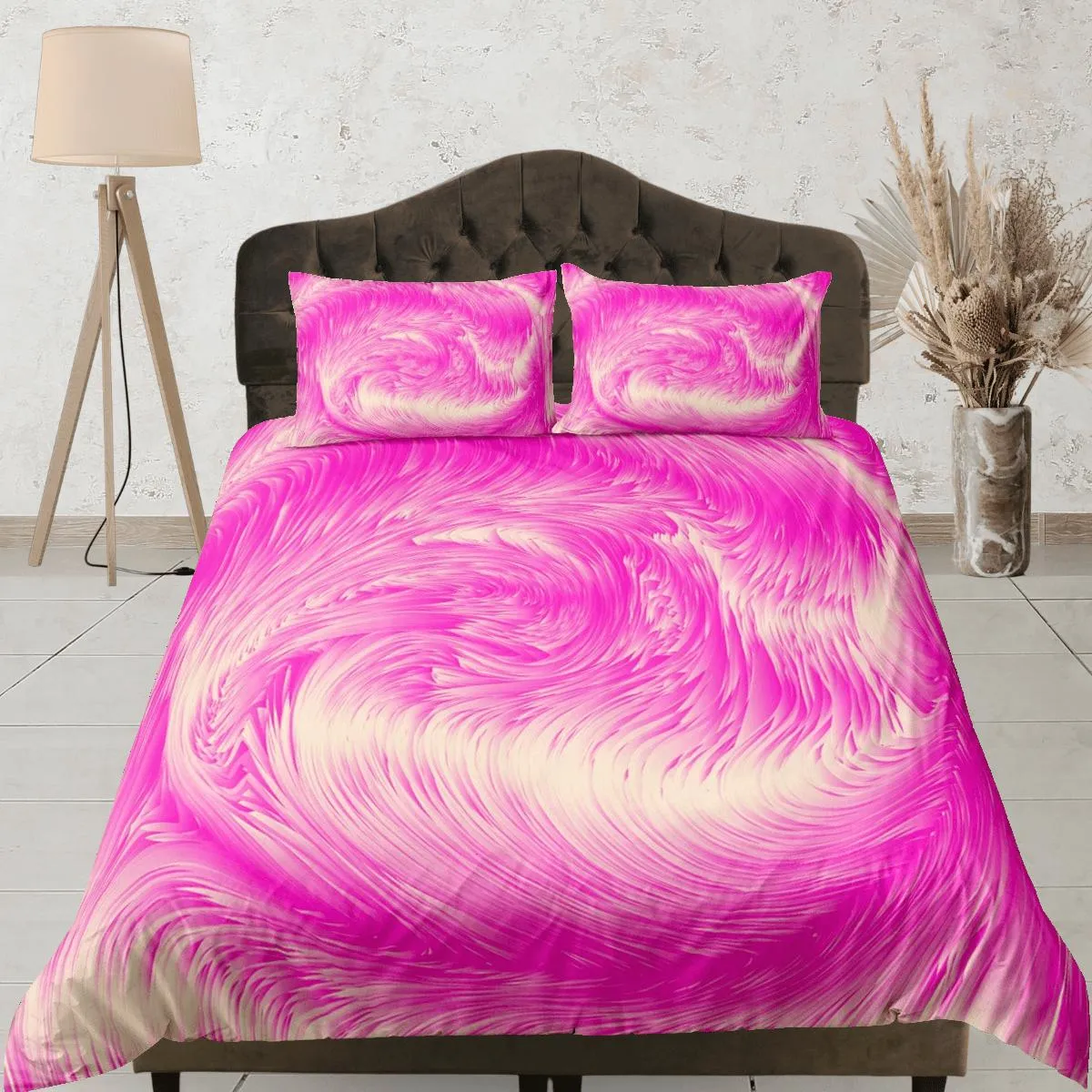 Pink contemporary bedroom set aesthetic duvet cover, marble abstract art room decor boho chic bedding set full king queen