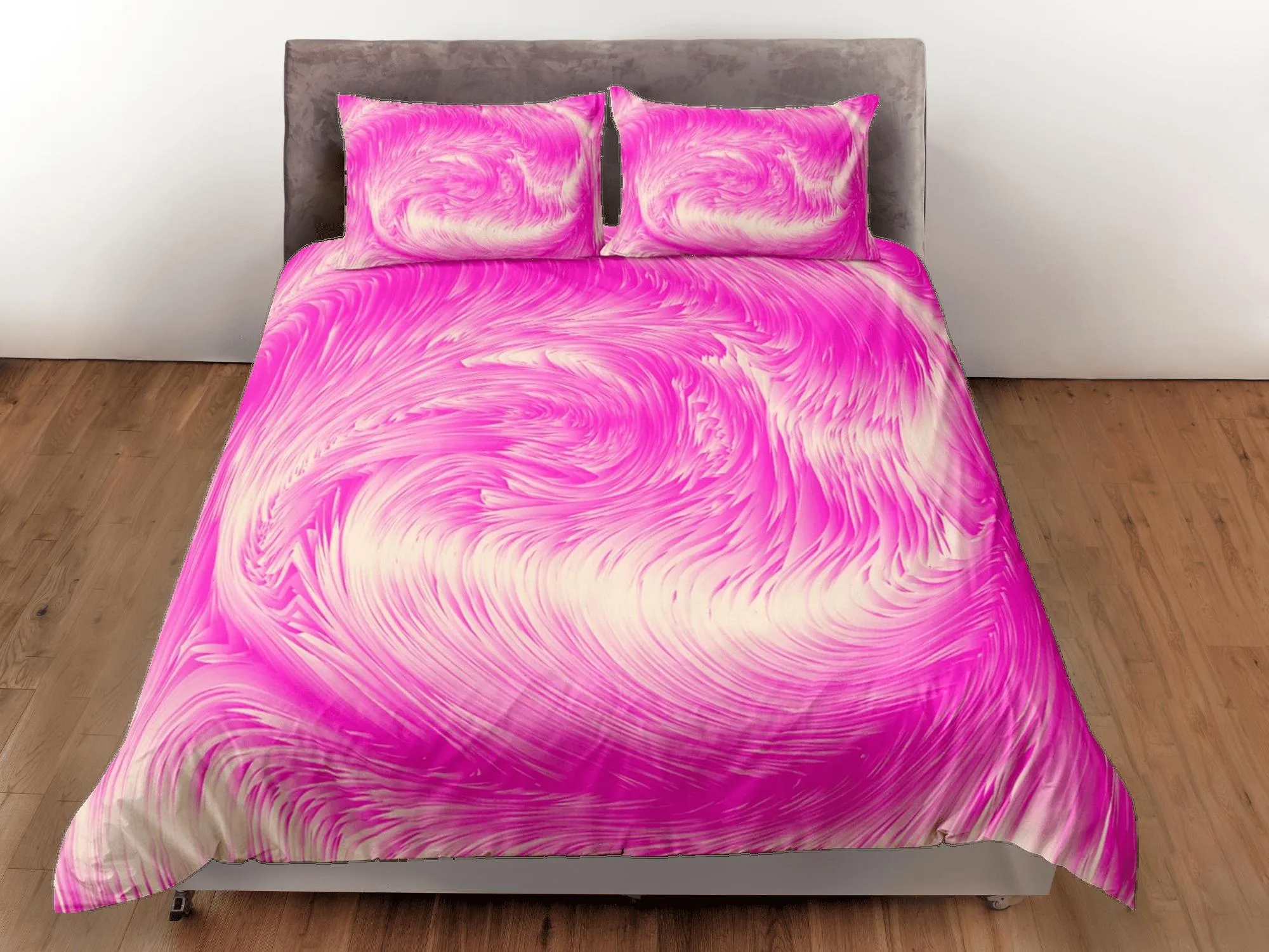 Pink contemporary bedroom set aesthetic duvet cover, marble abstract art room decor boho chic bedding set full king queen