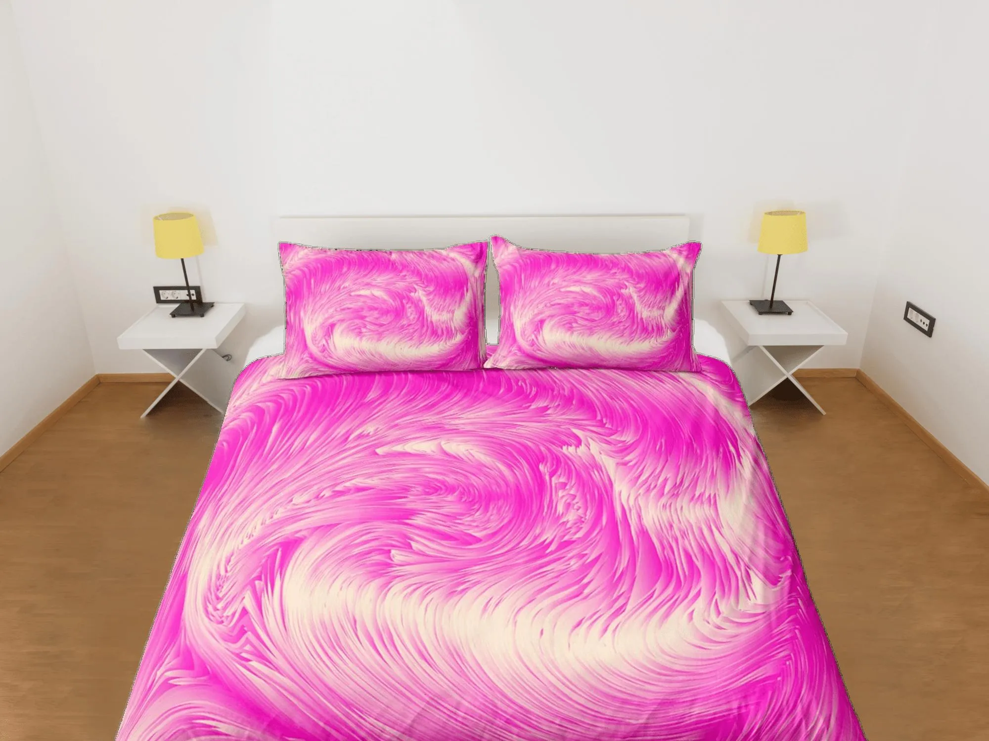 Pink contemporary bedroom set aesthetic duvet cover, marble abstract art room decor boho chic bedding set full king queen