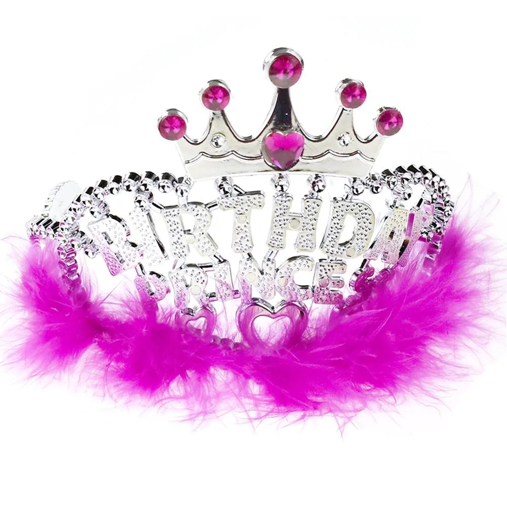 Plastic Birthday Princess Tiara with Boa, Silver/Fuchsia, 4-Inch