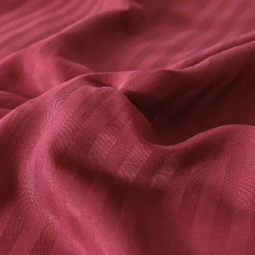 Premium King Size 6 Pieces Bedding Set without filler, Solid Berry Red Color, Satin Stripe Design