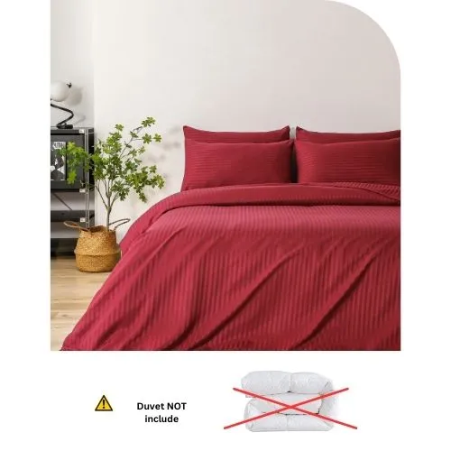 Premium King Size 6 Pieces Bedding Set without filler, Solid Berry Red Color, Satin Stripe Design