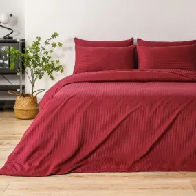 Premium King Size 6 Pieces Bedding Set without filler, Solid Berry Red Color, Satin Stripe Design