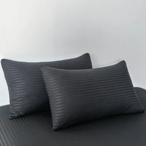 Premium Single size 4-piece bed linen, satin striped, black color.