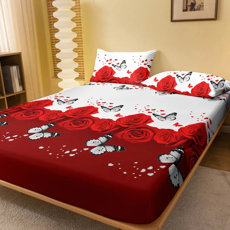 Printed sheet with rose print, for bed