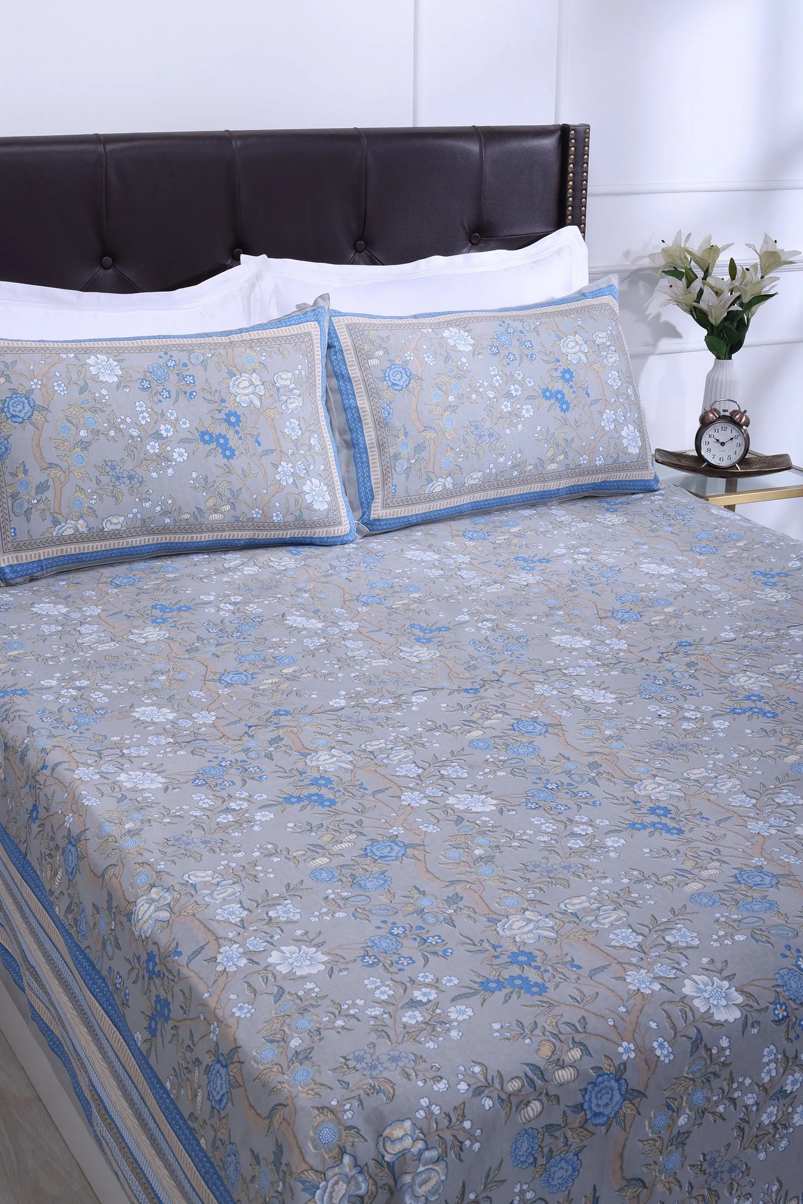 Rama Kashvi Blue  Cotton Bedsheet