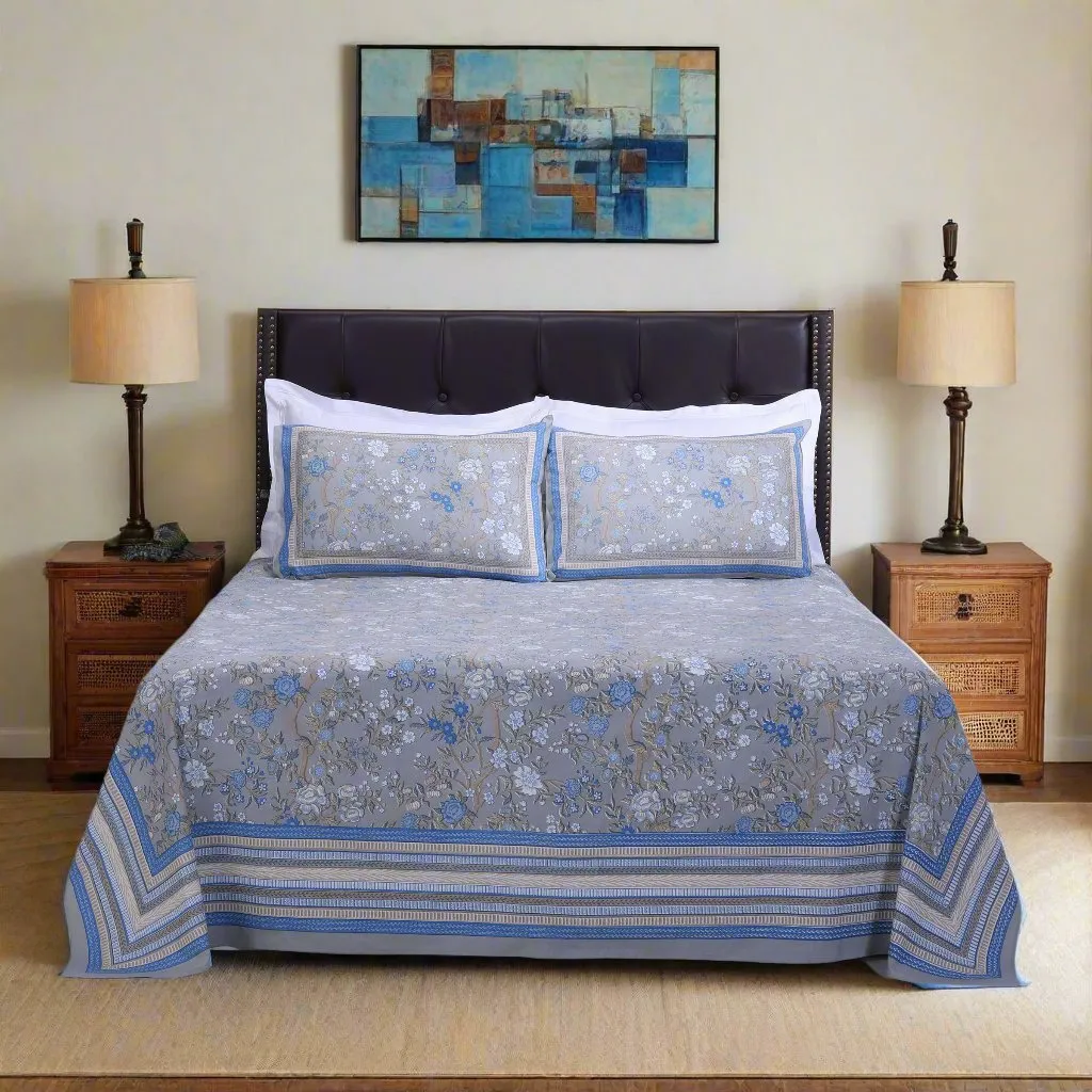 Rama Kashvi Blue  Cotton Bedsheet