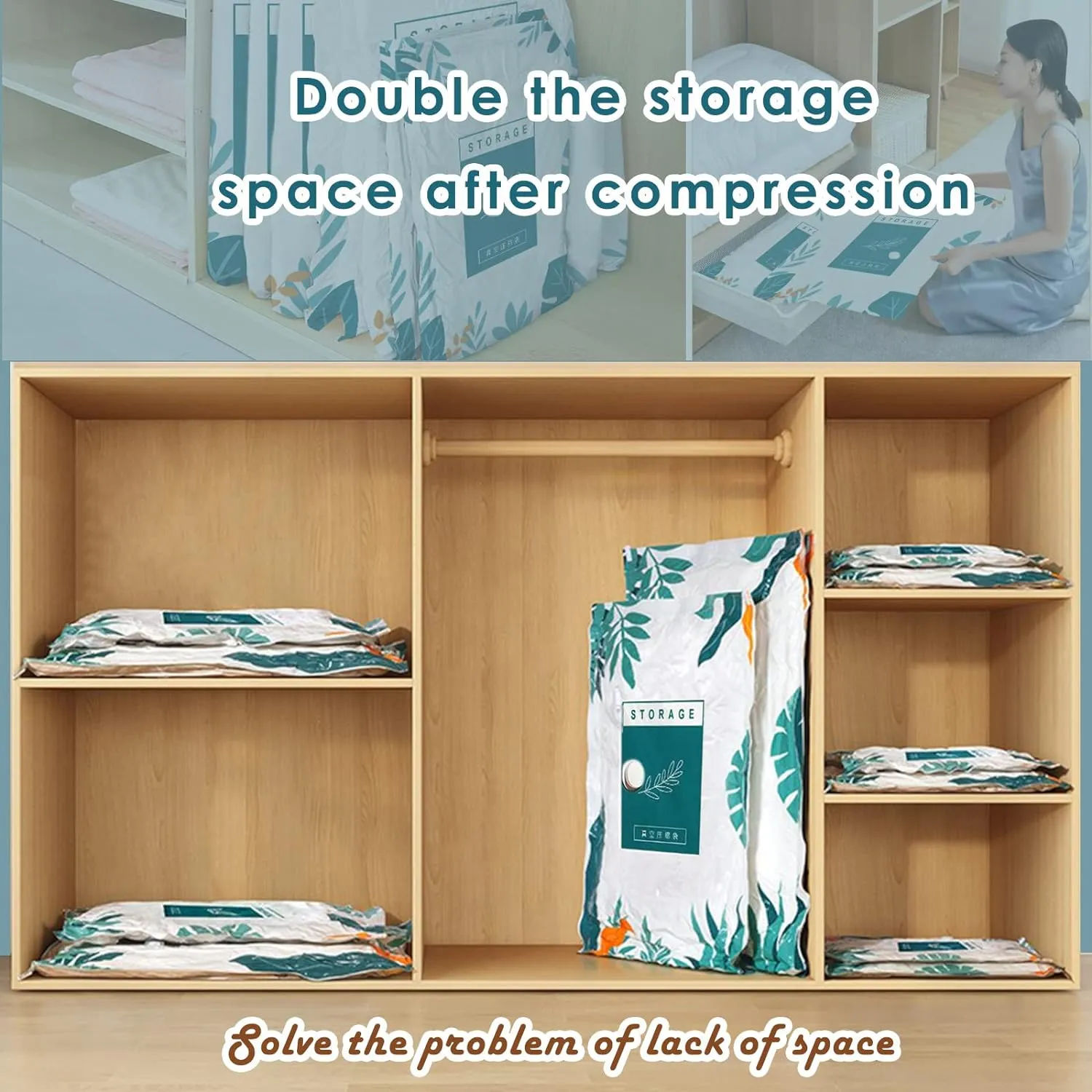 Reusable Vacuum Compression Bag For Storage Organizing Clothes (8 Bags   1 Hand Pump)