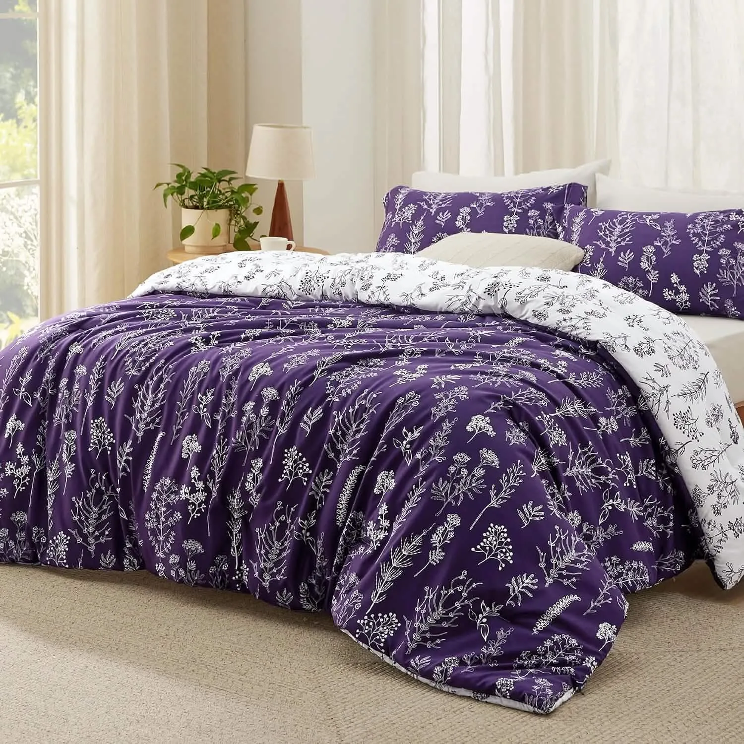 Reversible Floral Print Comforter Set-2