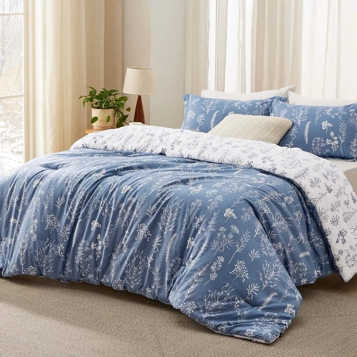 Reversible Floral Print Comforter Set-2