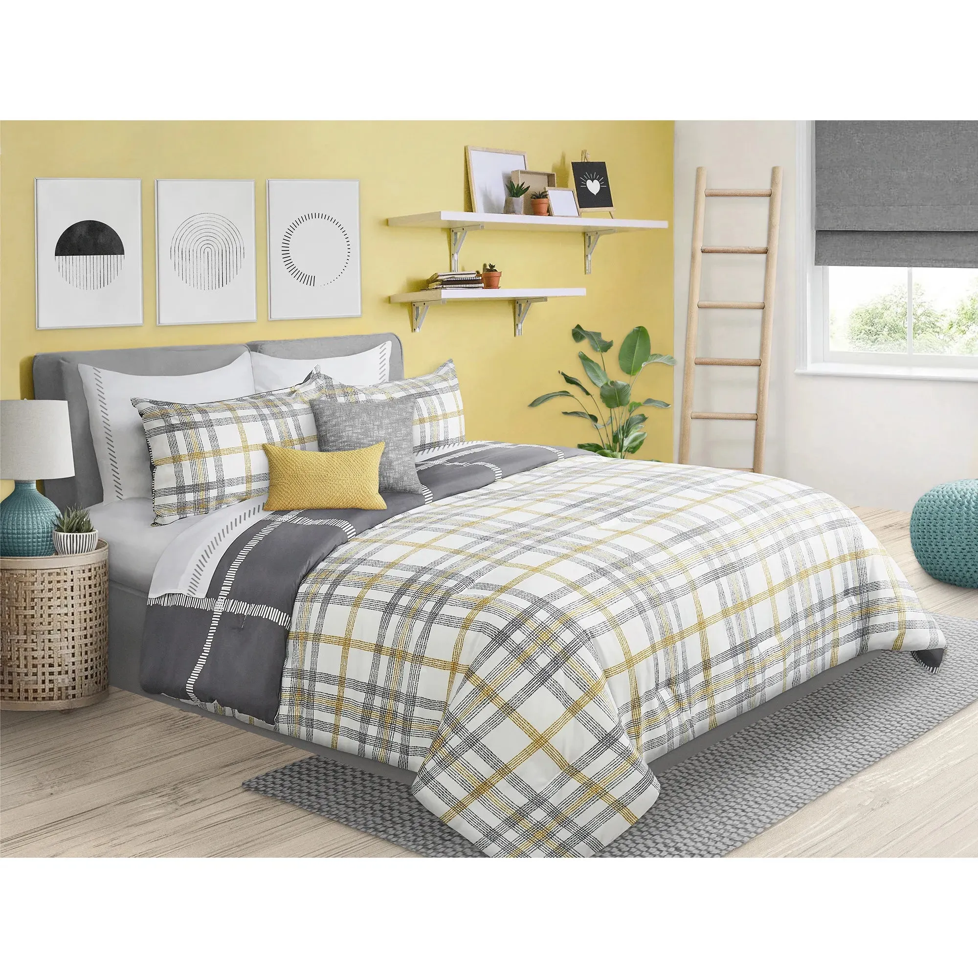 Reversible Textured Plaid Comforter Set