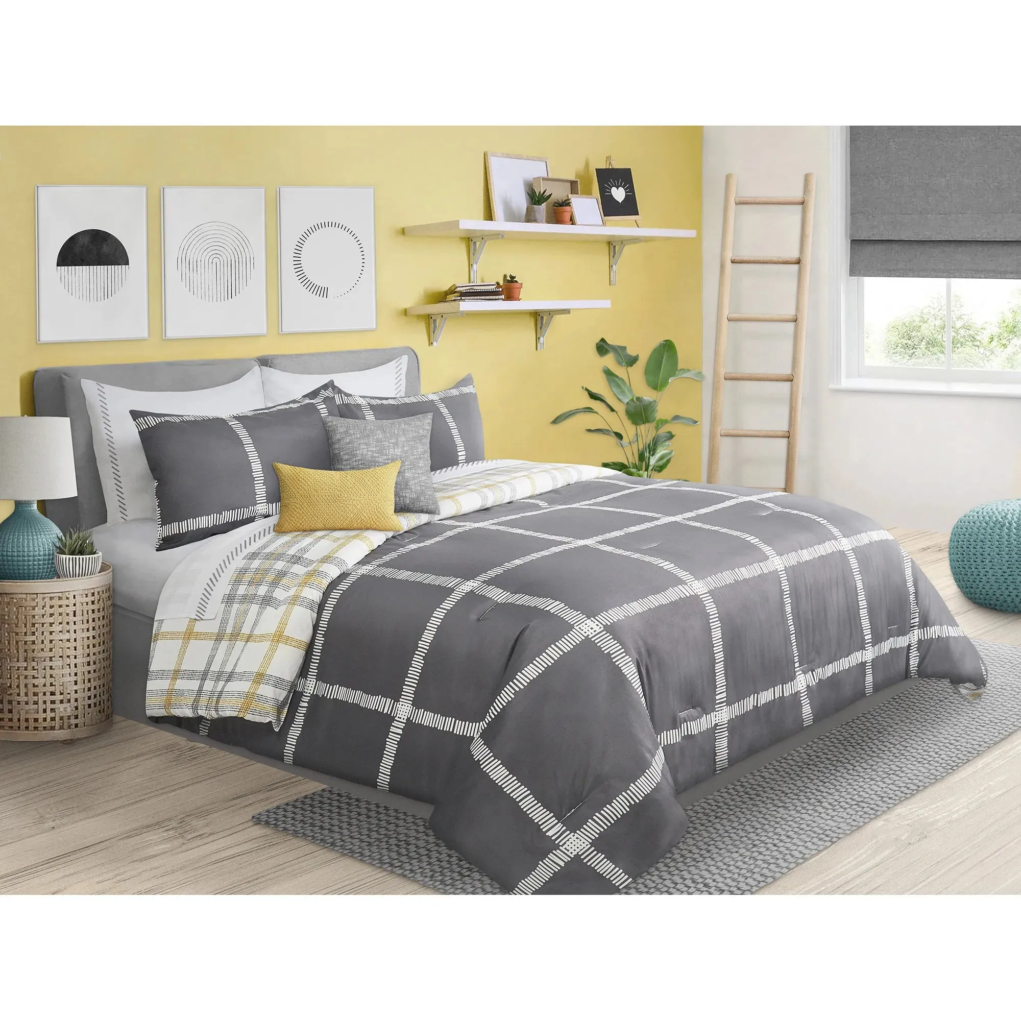 Reversible Textured Plaid Comforter Set