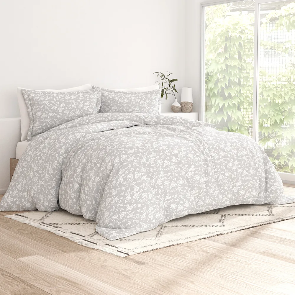 Rose Gray Pattern 3-Piece Duvet Cover Set