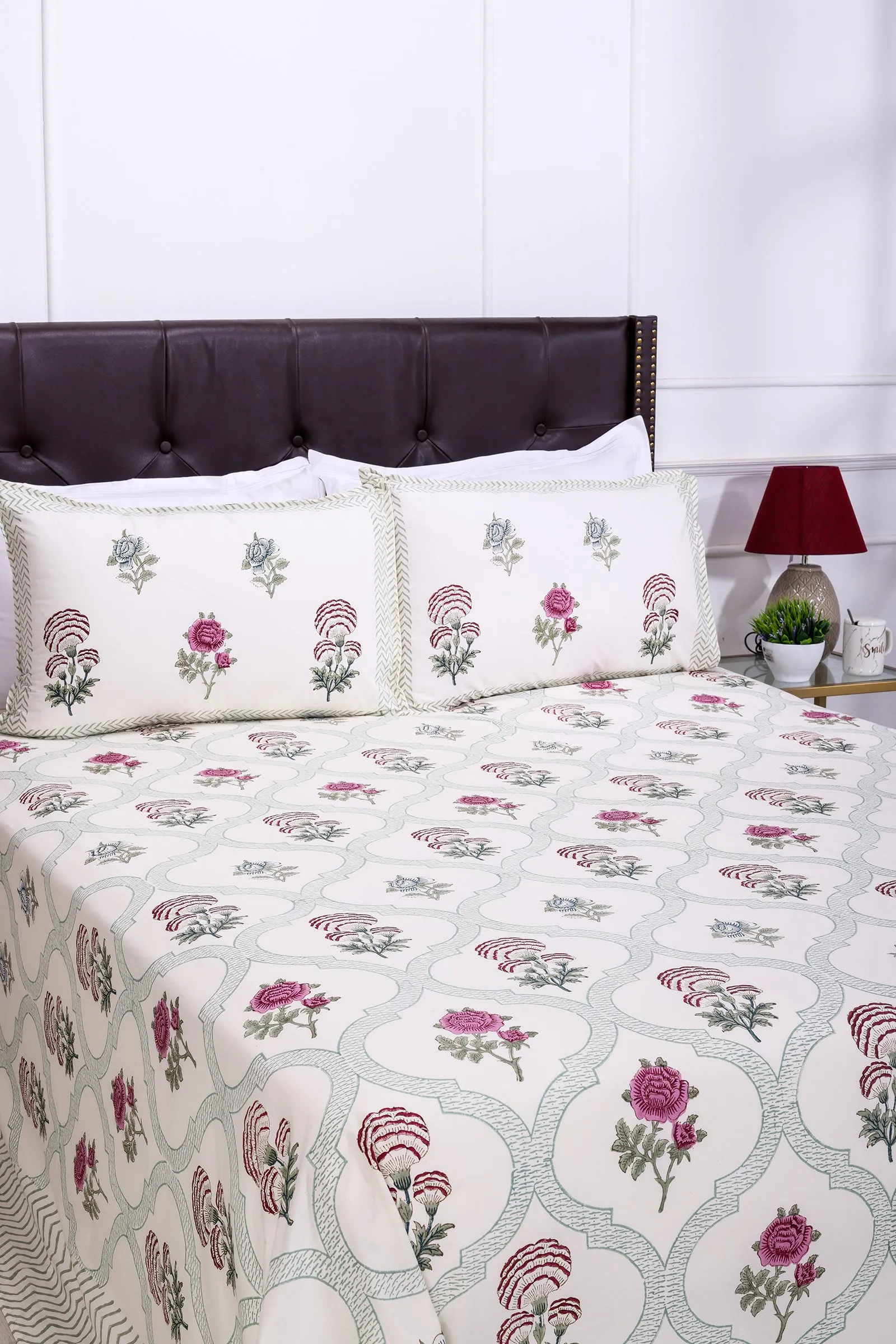 Rose Jaal Cream Cotton Percale Bedsheet