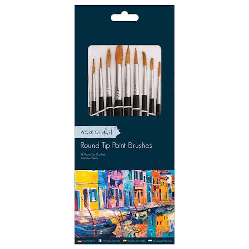 Round Tip Artist Paint Brushes - 12 Pack Assorted Sizes Art Supplies Painting Crafting