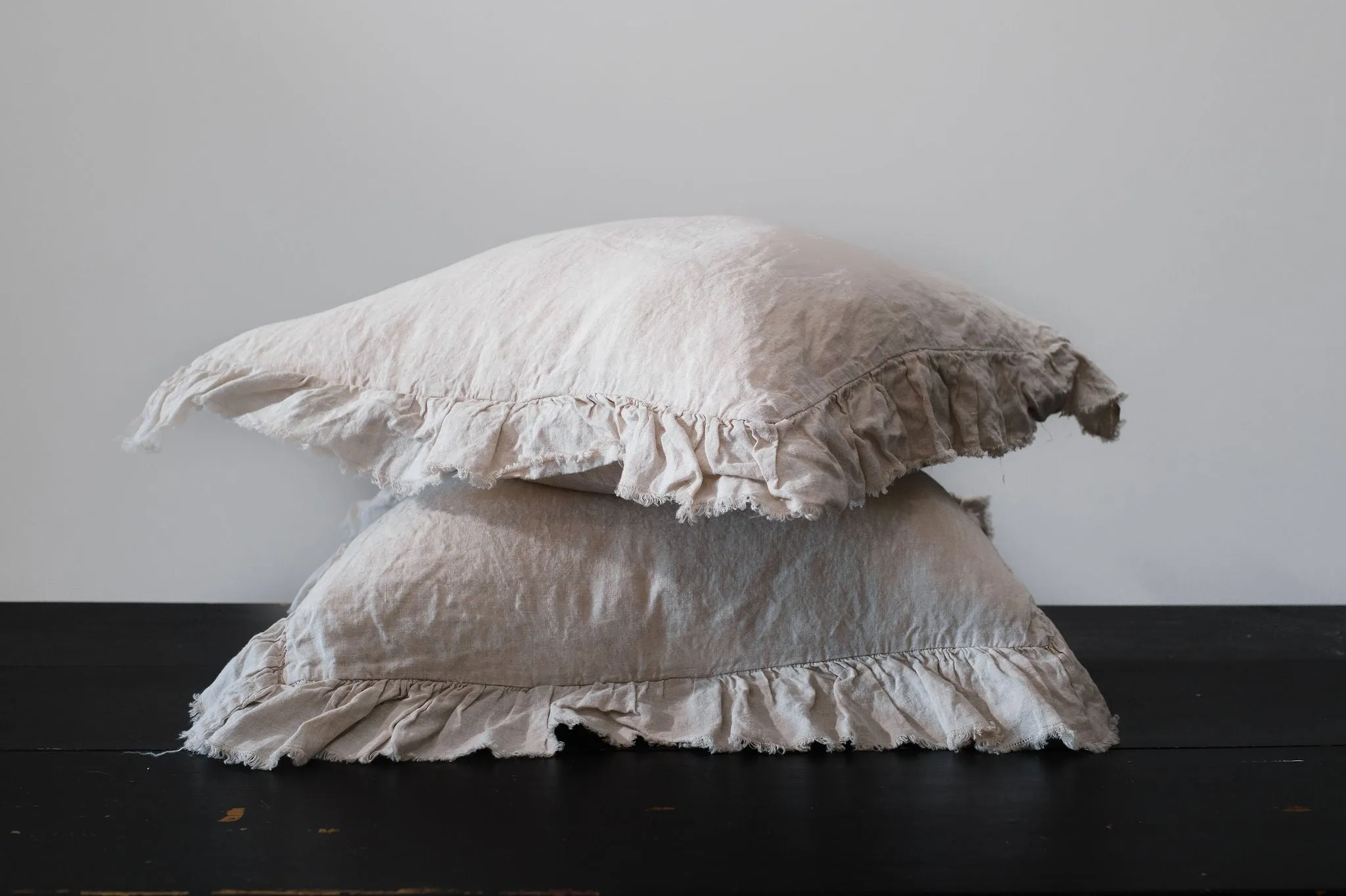 RUFFLED EUROPEAN LINEN PILLOWCASE PAIR - NATURAL WOVEN