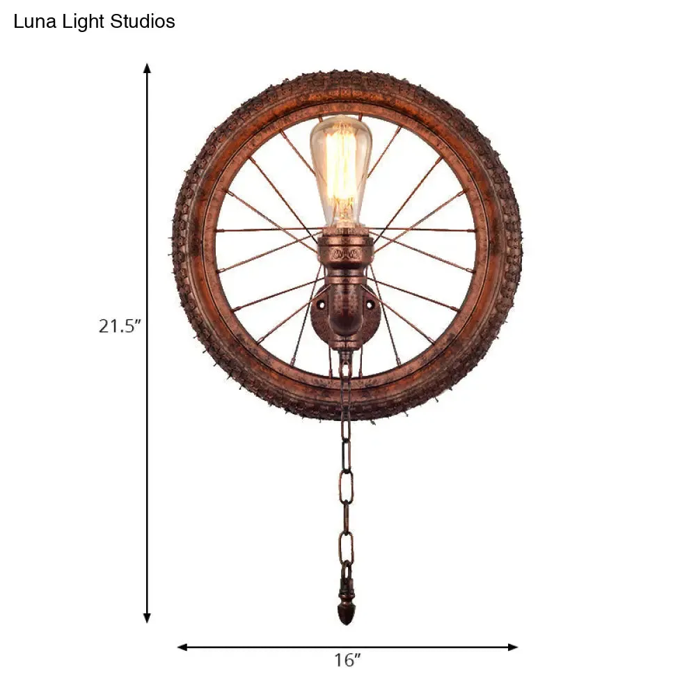 Rustic Industrial Wheel Metal Sconce Lamp - Dark Rust Wall Lighting for Restaurants