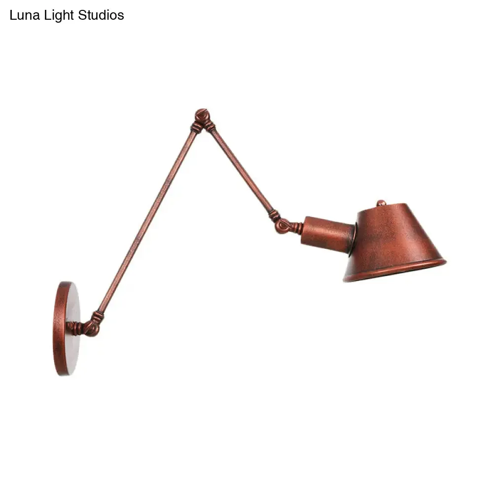 Rustic Iron Finish Swing Arm Wall Sconce with Bell Shade - Farmhouse Style, 1-Light Wall Mount Fixture - 6" 6"/12" 6" Length