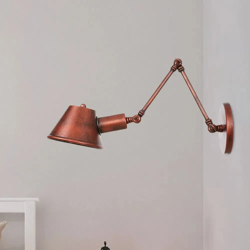 Rustic Iron Finish Swing Arm Wall Sconce with Bell Shade - Farmhouse Style, 1-Light Wall Mount Fixture - 6" 6"/12" 6" Length