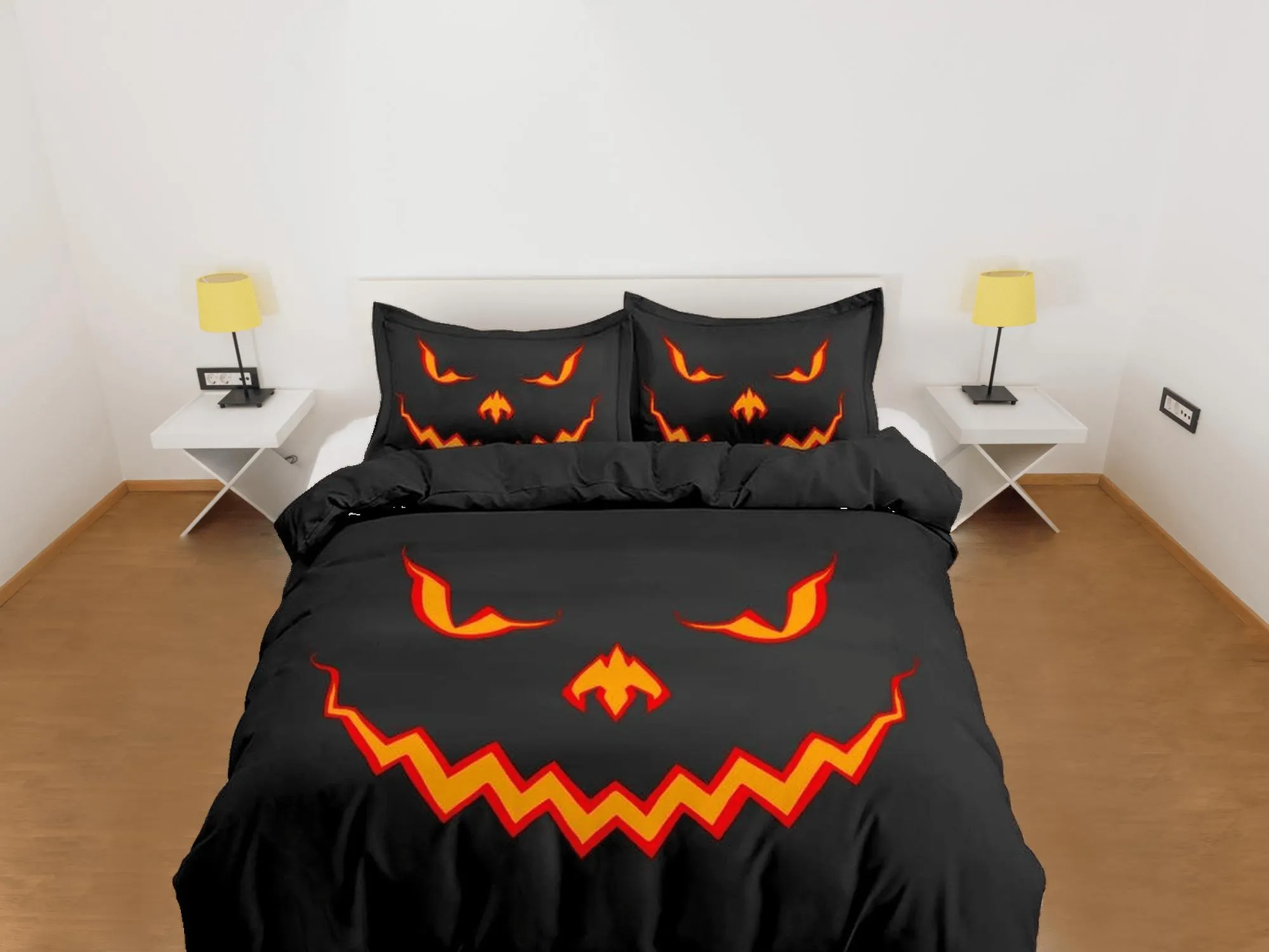 Scary pumpkin face halloween bedding & pillowcase, gothic duvet cover, dorm bedding, goth decor toddler bedding, halloween gift