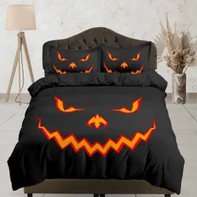 Scary pumpkin face halloween bedding & pillowcase, gothic duvet cover, dorm bedding, goth decor toddler bedding, halloween gift