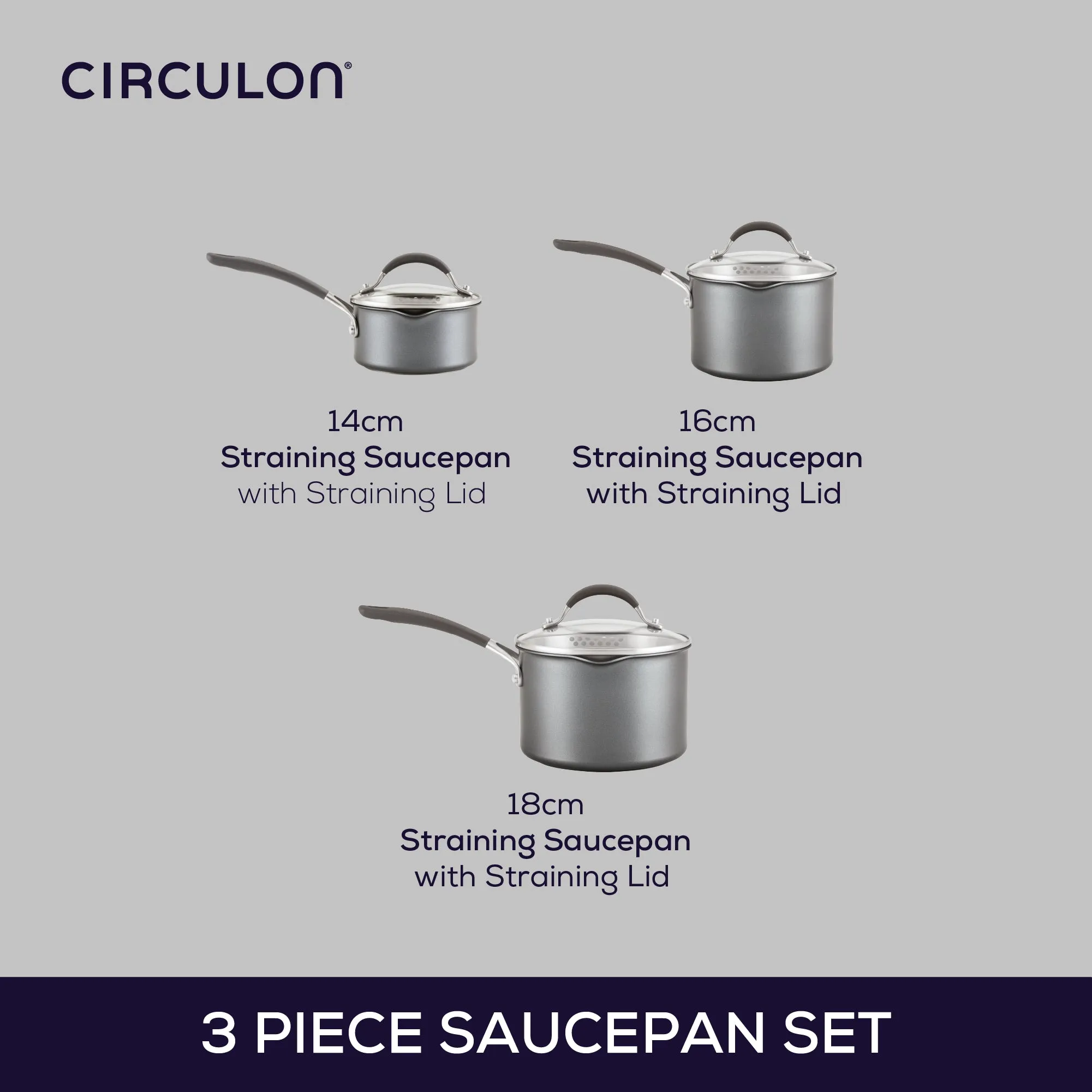 ScratchDefense Extreme Non-Stick Straining Saucepan & Lid Set - Small, Medium & Large