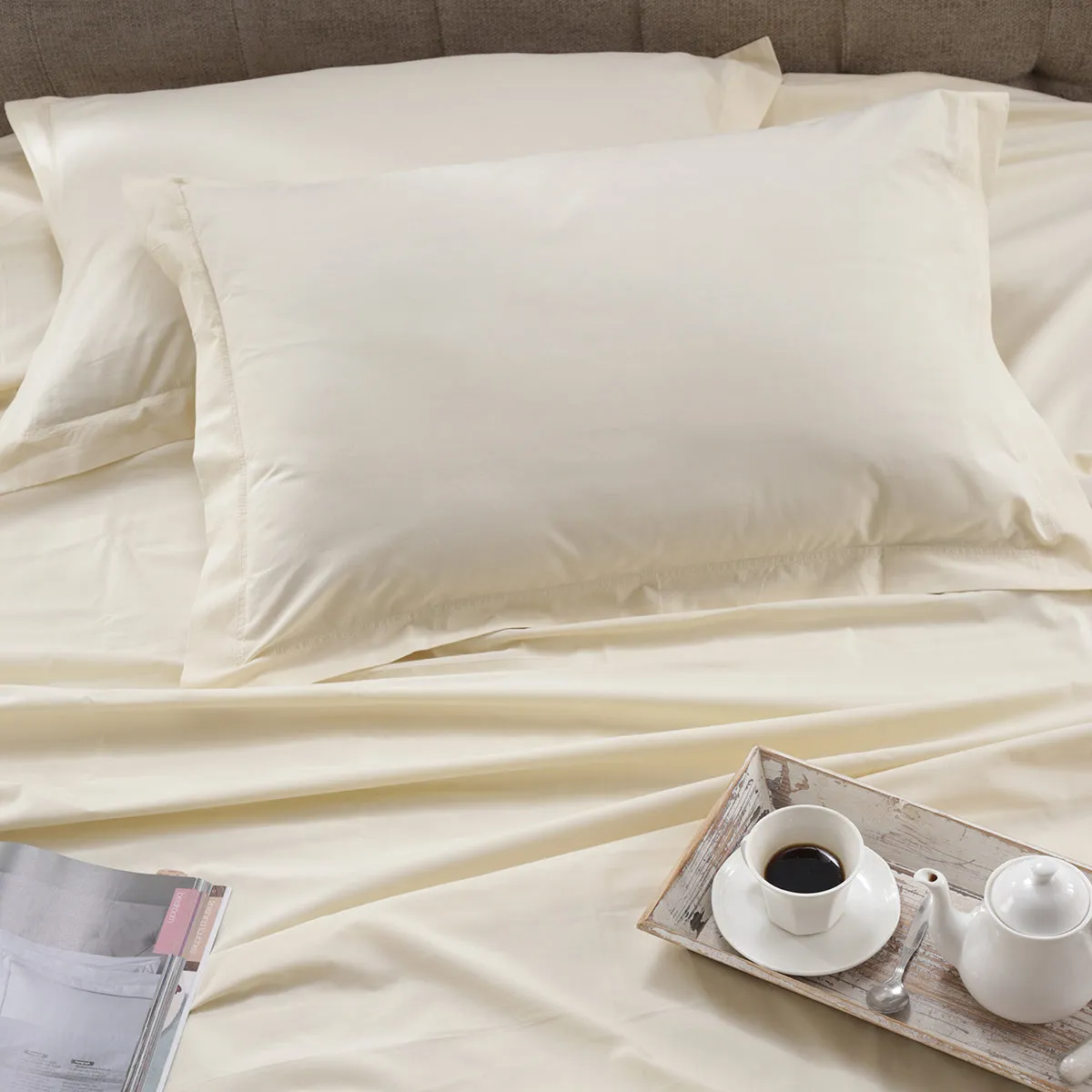 Serena Peach Finish Plain 100% Cotton Cream Velvet Feel Bed Sheet