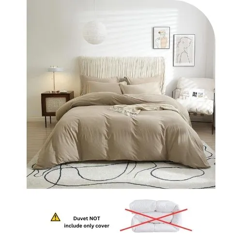 Single size 4 pieces bedding set, Washable Cotton Beige Color.