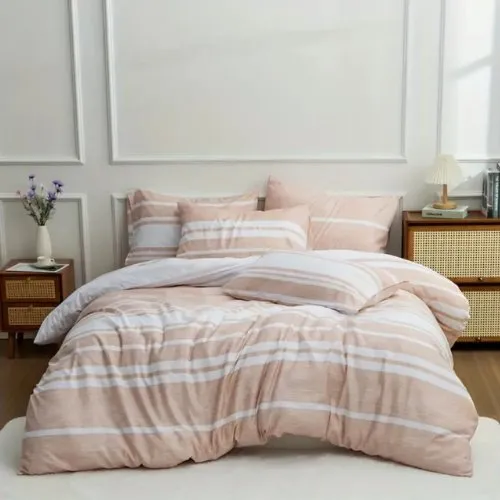 Single Size 4 pieces Coral Stripe Design Duvet cover set.