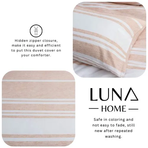 Single Size 4 pieces Coral Stripe Design Duvet cover set.