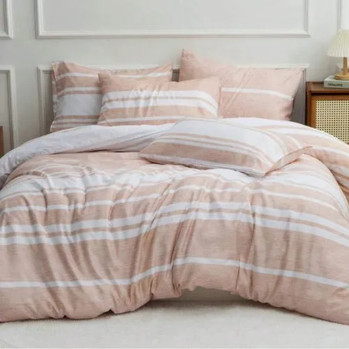 Single Size 4 pieces Coral Stripe Design Duvet cover set.