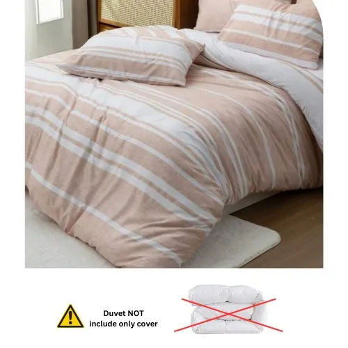 Single Size 4 pieces Coral Stripe Design Duvet cover set.