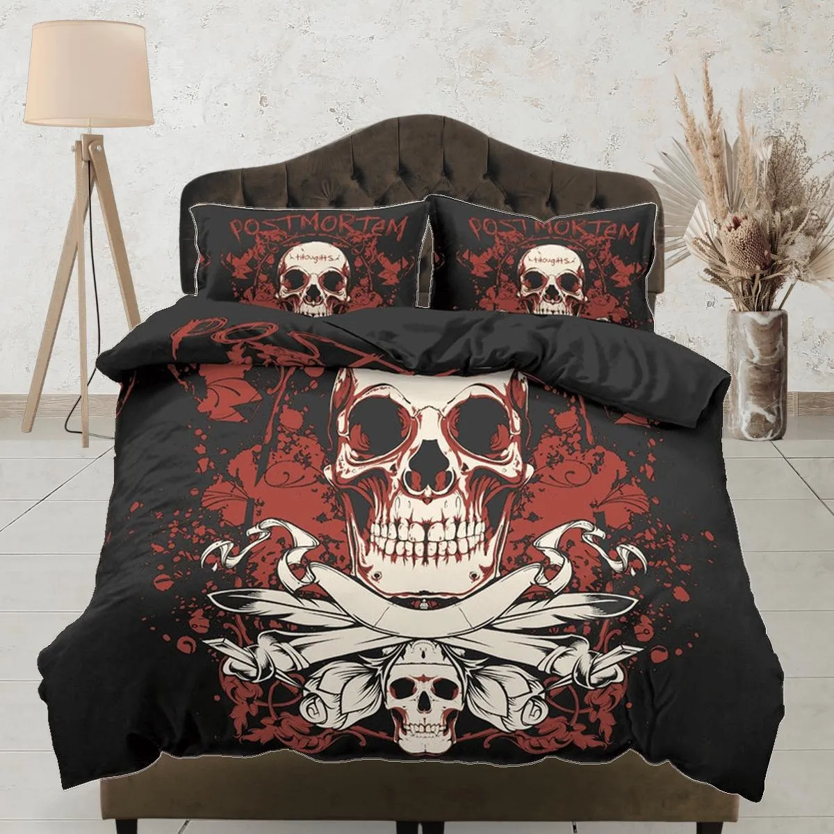 Skull in Flames Black Duvet Cover Set Bedspread, Dorm Bedding with Pillowcase