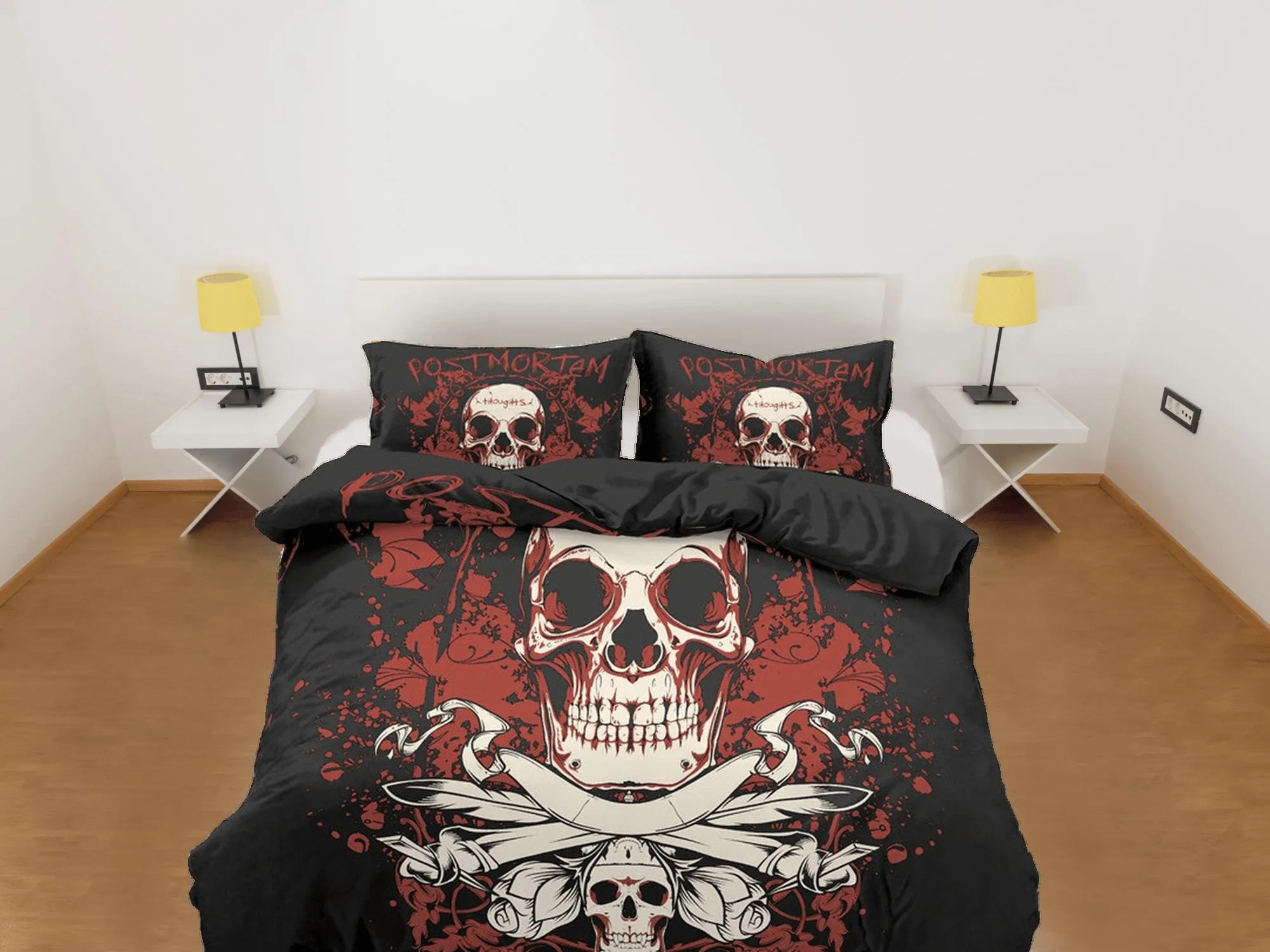 Skull in Flames Black Duvet Cover Set Bedspread, Dorm Bedding with Pillowcase