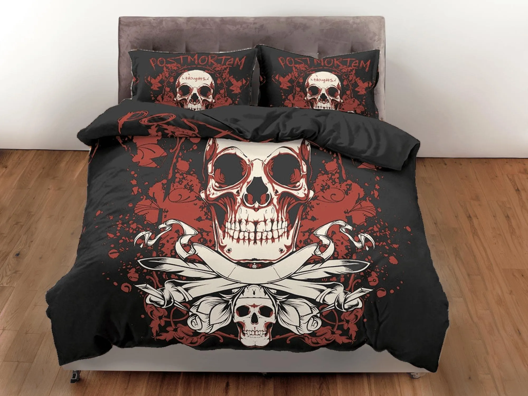 Skull in Flames Black Duvet Cover Set Bedspread, Dorm Bedding with Pillowcase