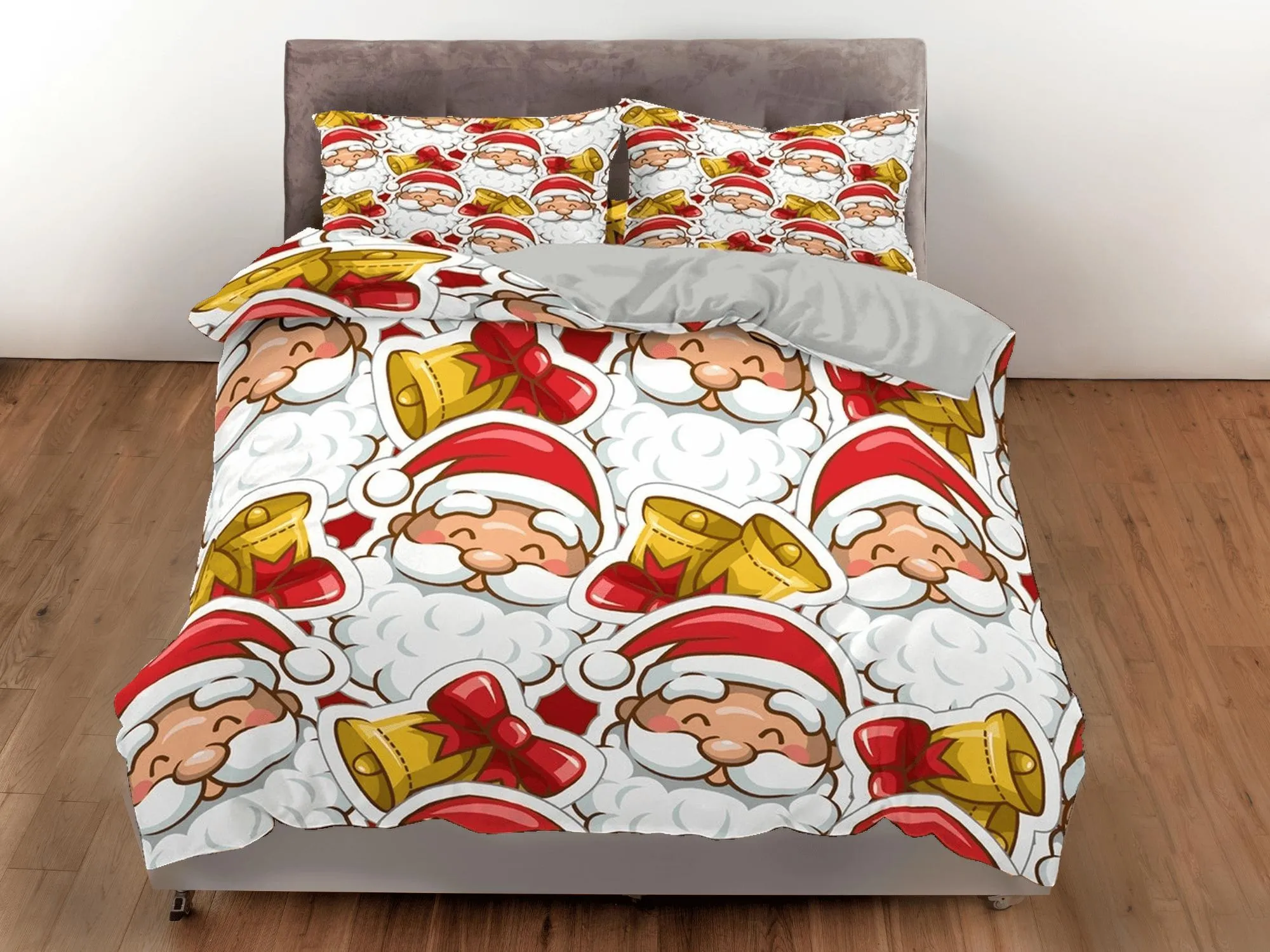 Smiling Santa Claus faces Christmas bedding & pillowcase holiday gift duvet cover king queen toddler bedding baby Christmas farmhouse decor