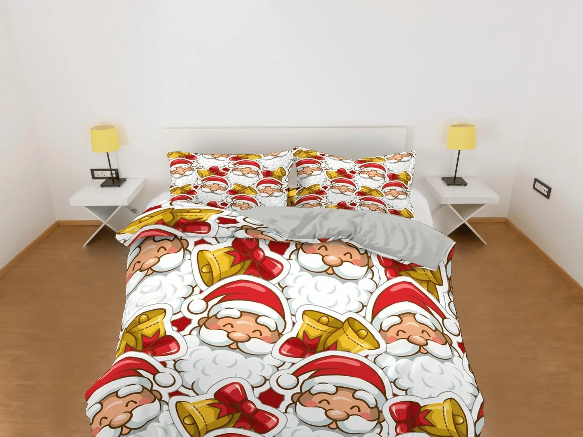 Smiling Santa Claus faces Christmas bedding & pillowcase holiday gift duvet cover king queen toddler bedding baby Christmas farmhouse decor