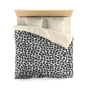 Snow Leopard Duvet Cover, Animal Print black White Microfiber Full Queen Twin Unique Vibrant Bed Cover Home Bedding