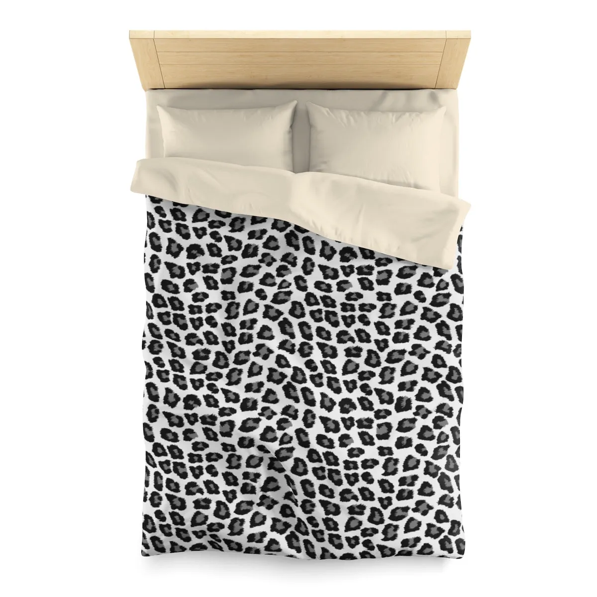 Snow Leopard Duvet Cover, Animal Print black White Microfiber Full Queen Twin Unique Vibrant Bed Cover Home Bedding