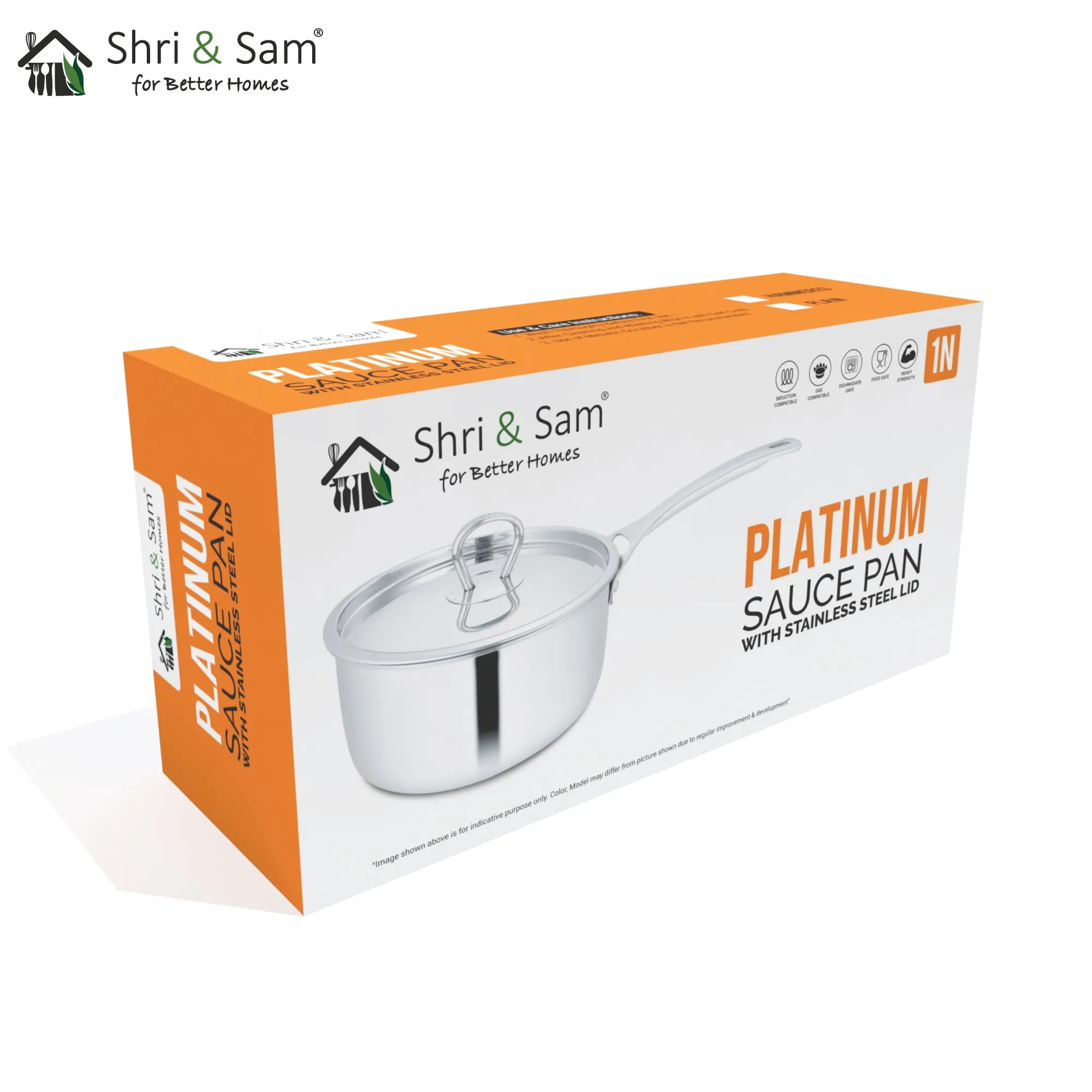 Stainless Steel Heavy Weight Sauce Pan with SS Lid Platinum