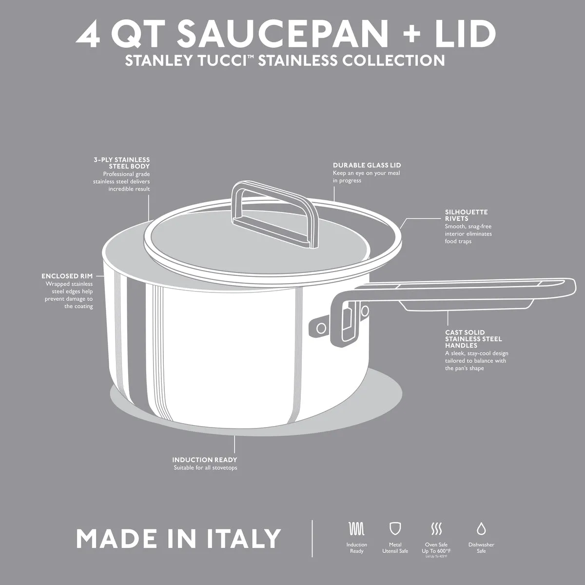 Stanley Tucci™ Stainless Steel 4-Quart Saucepan with Lid