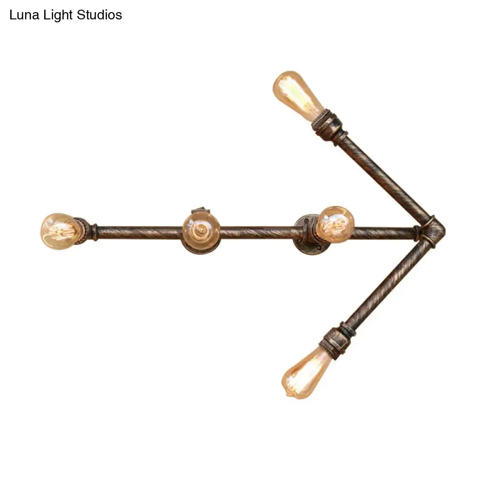 Steampunk Arrow Wall Sconce: 5-Head Metal Mount Light in Antique Bronze for Restaurants – Bare Bulb Design