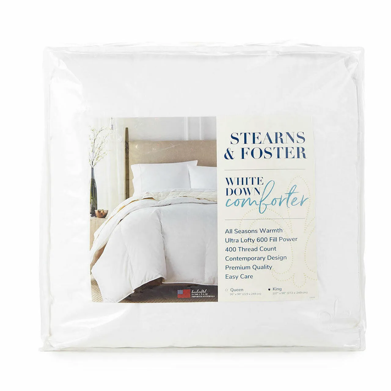 Stearns & Foster White Down Comforter | All Season Warmth, 600 Fill Power, 400 Thread Count