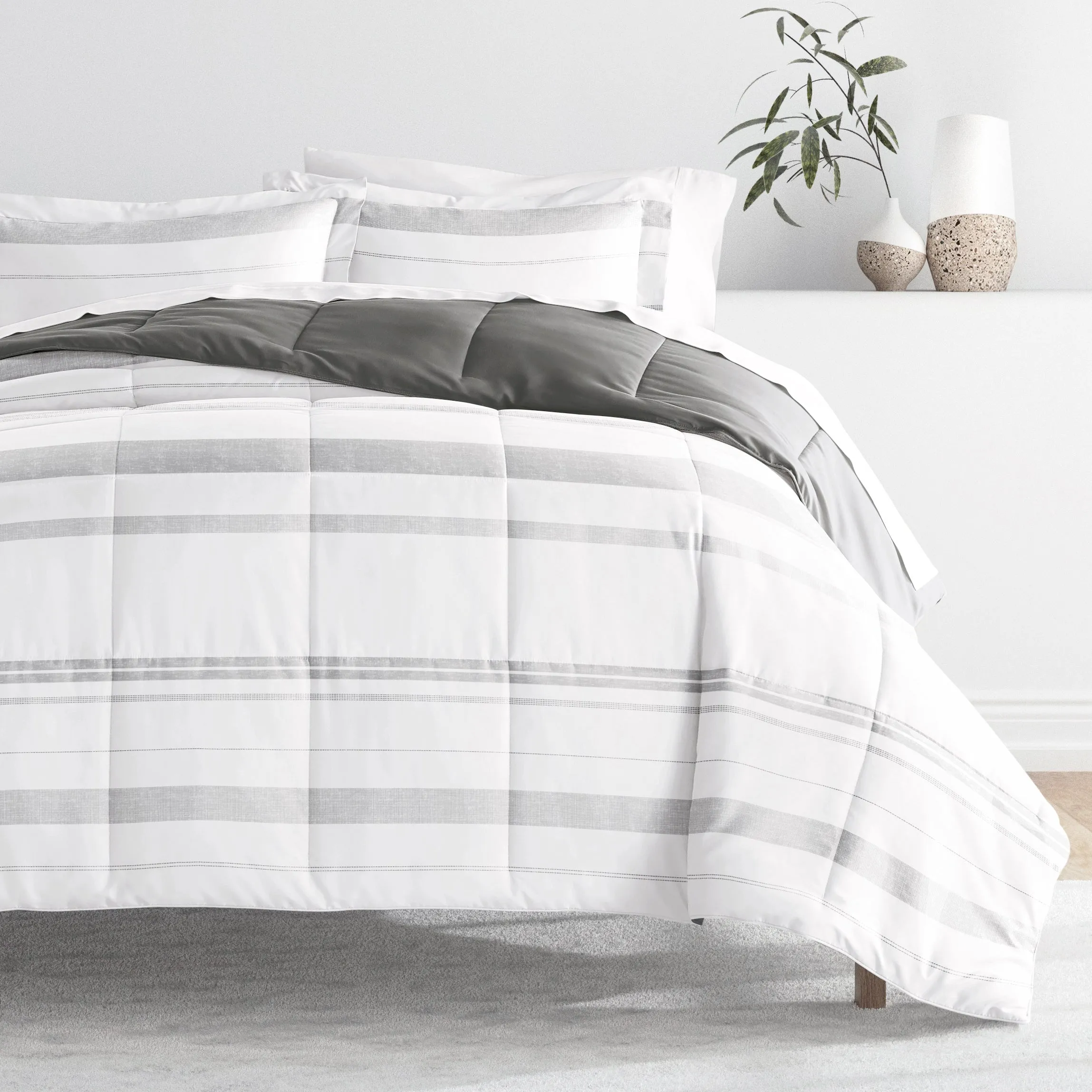 Stitched Stripe Reversible Down-Alternative Comforter Set