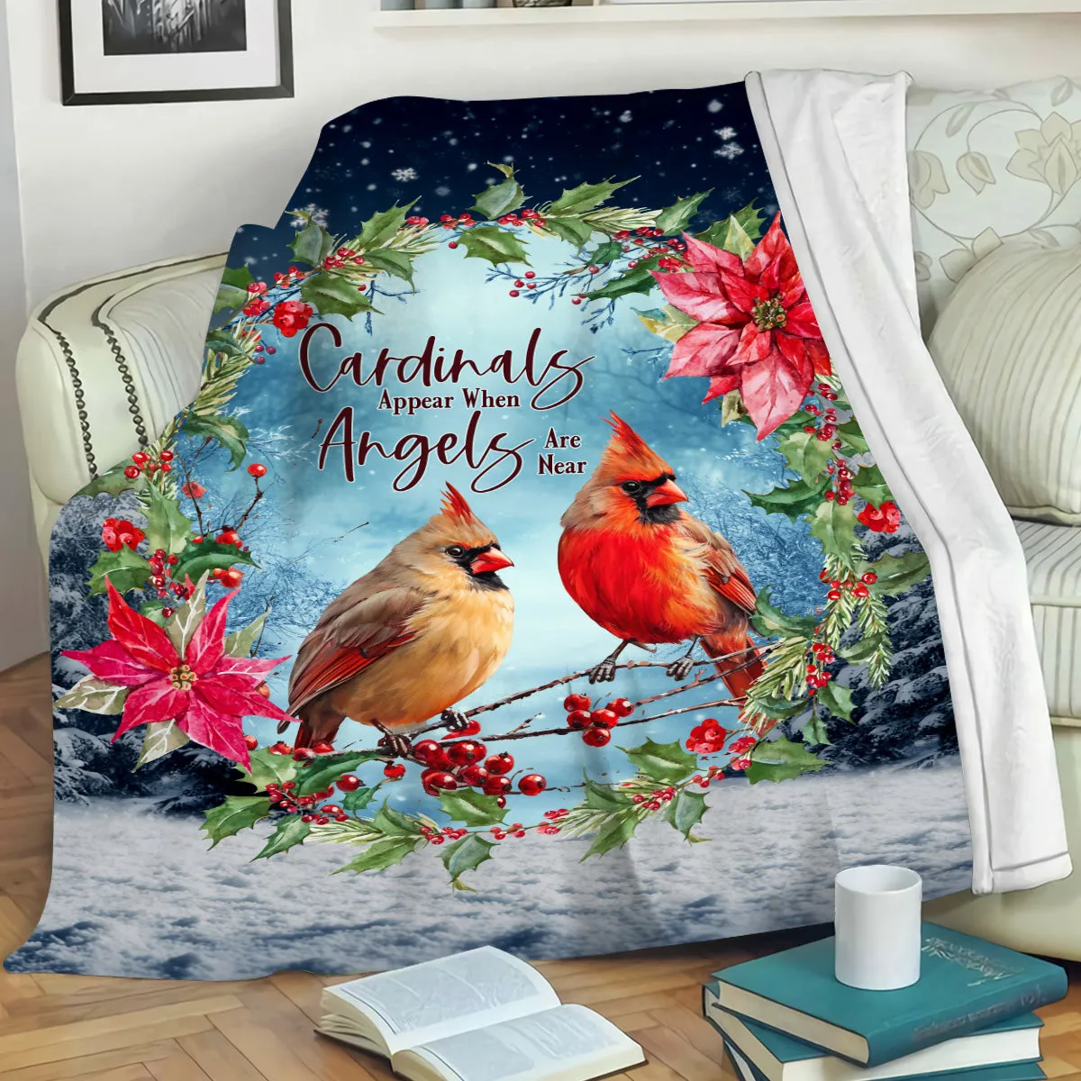 Teesdily | Cardinal Appear When Angels Are Near Blanket, Couple Cardinals Christmas Blanket, Memorial Throw Family Christmas Gift