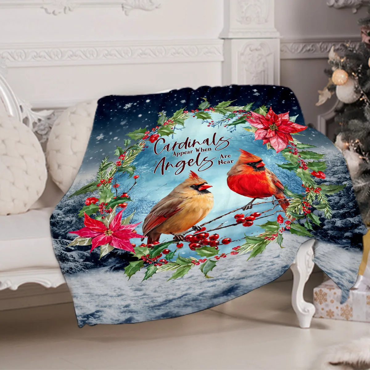 Teesdily | Cardinal Appear When Angels Are Near Blanket, Couple Cardinals Christmas Blanket, Memorial Throw Family Christmas Gift