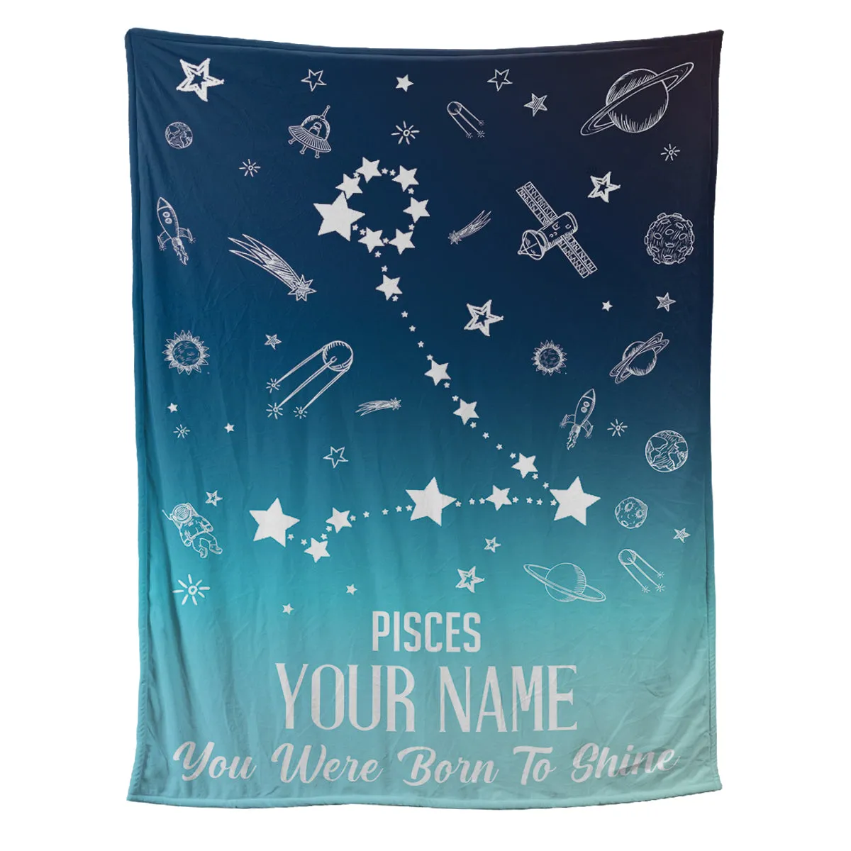 Teesdily | Pisces Customized Fleece Blanket Constellation Blanket You Were Born To Shine Fleece Personalized Name Zodiac Blankets Astrology Gifts