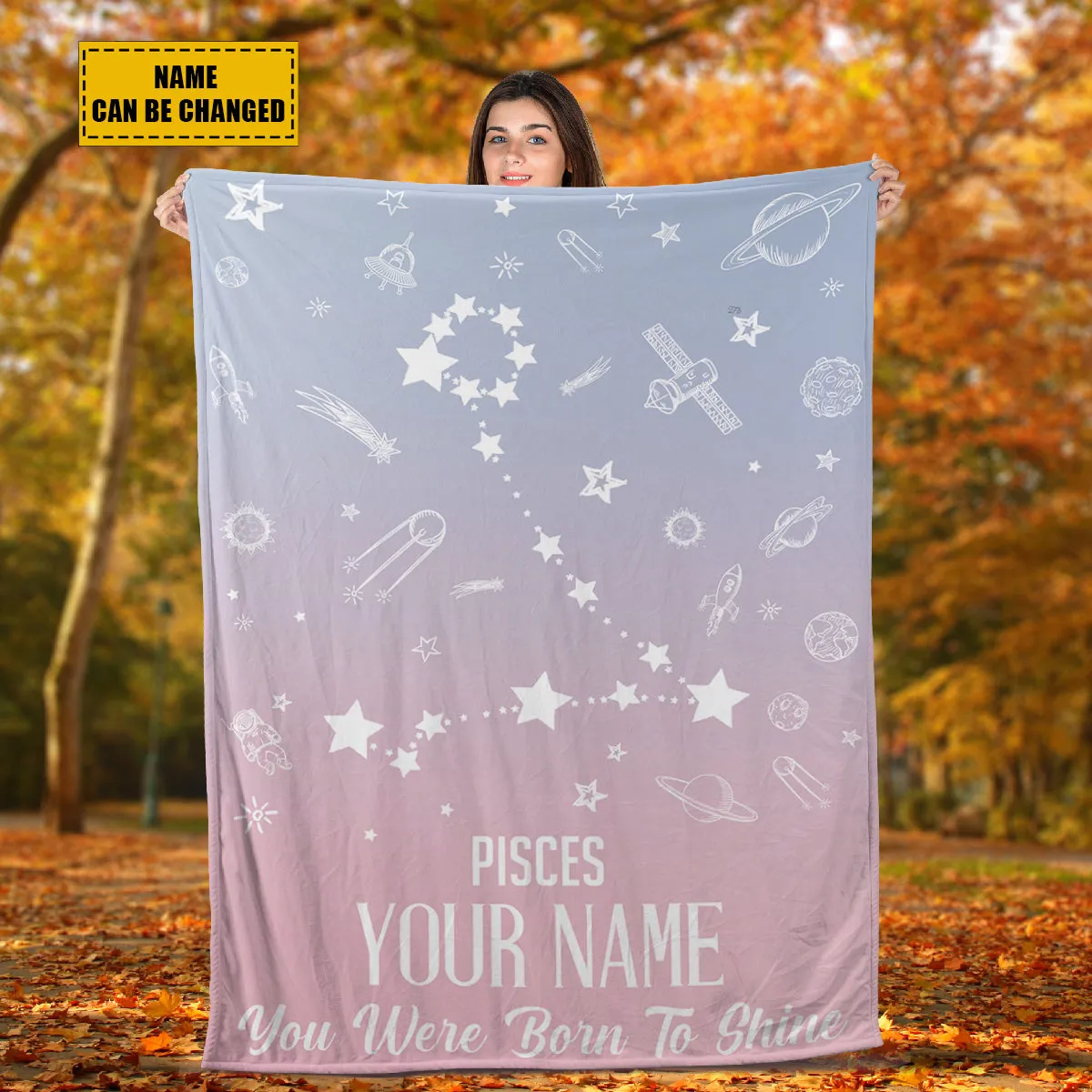 Teesdily | Pisces Customized Fleece Blanket Constellation Blanket You Were Born To Shine Fleece Personalized Name Zodiac Blankets Astrology Gifts