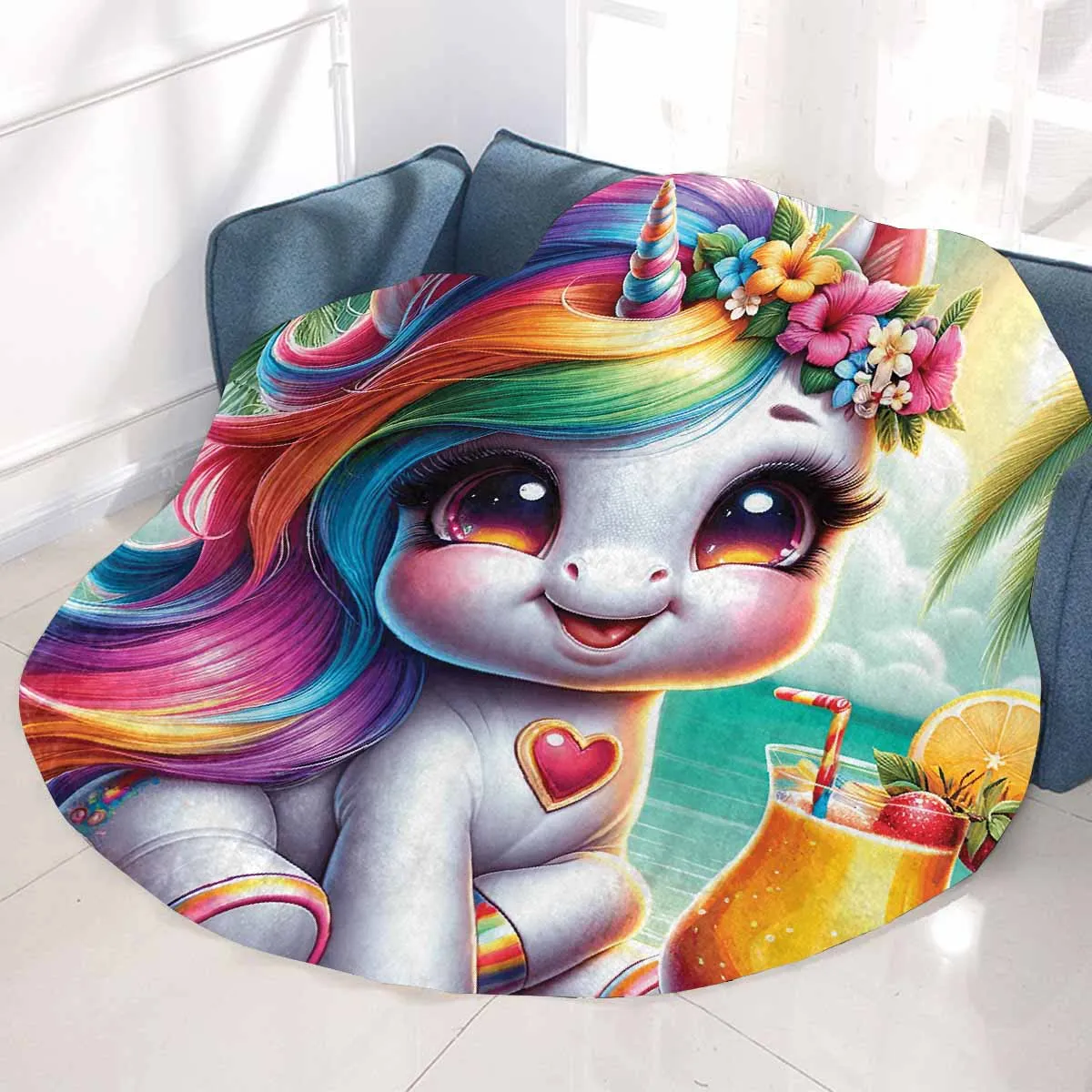 Unicorn_Awd35121  Circular Micro Fleece Blanket 47"